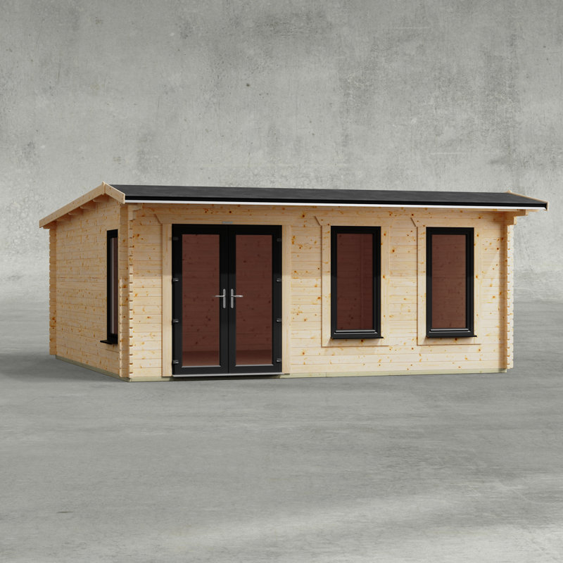 Powersheds 18 x 18ft Apex Log Cabin, Doors to the Left - 44mm