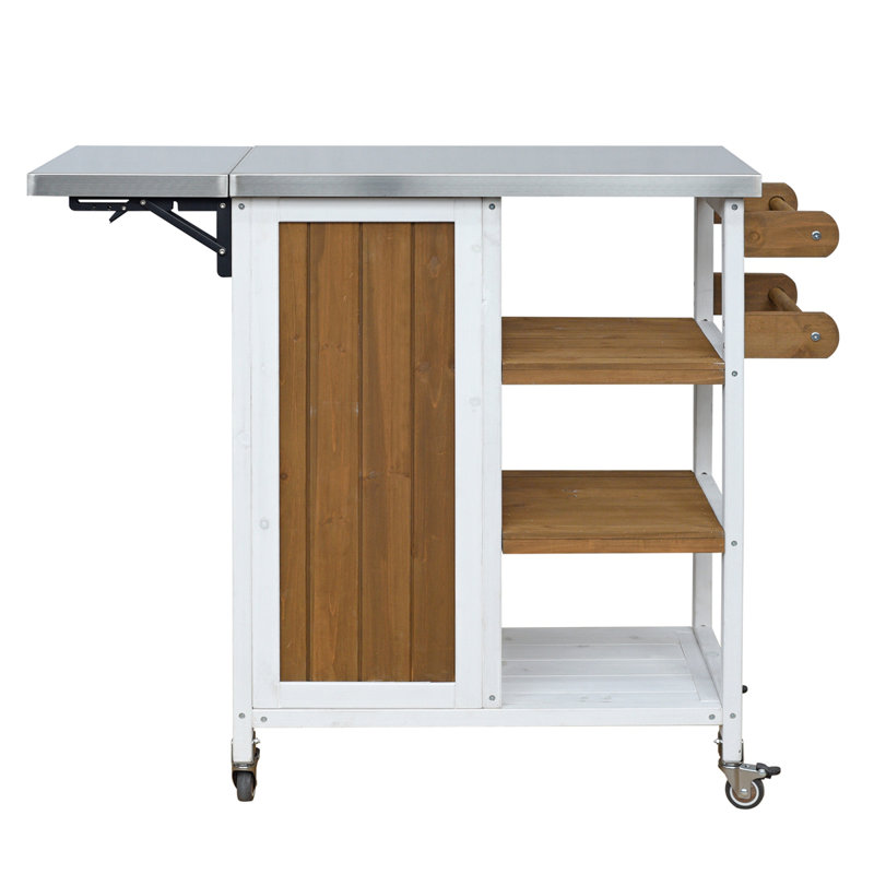 Îlot de cuisine extérieur pliable avec roulettes verrouillables, Brun