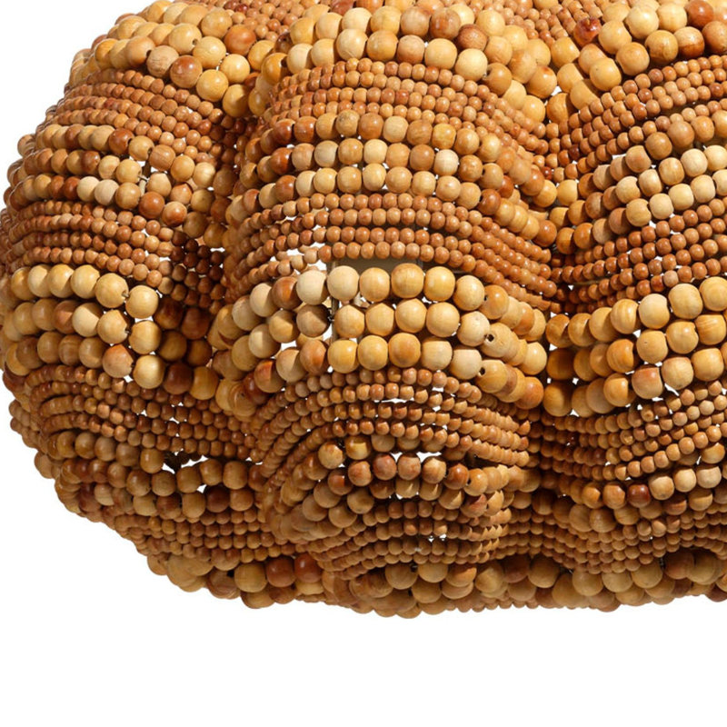Lustre Fero, perles de bois de manguier sculptées à la main naturelles, 27 pouces, Laiton, Brun