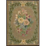 Small Size Cream Color Antique 1930 European Influenced Floral Inlay Design American Hooked Rug