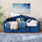 Upholstered Twin Size Daybed With Adjustable Height Pop Up Trundle Twin Bed And USB & Type-C Charging Port, Day Bed Frame With 2 Side Pockets, No Box-Spring Needed, Blue