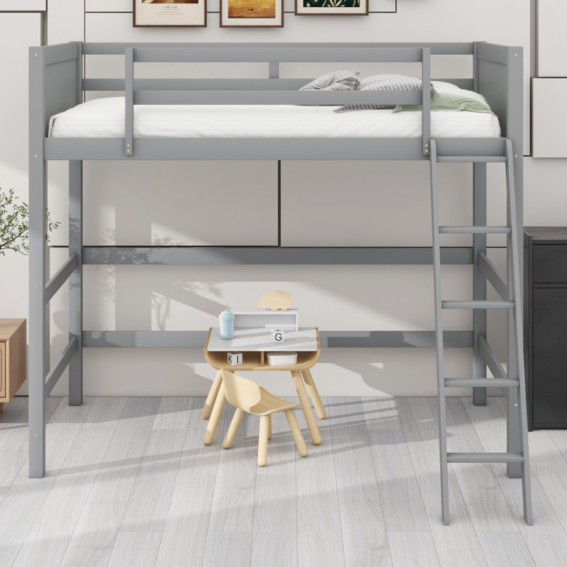 Solid Wood Loft Bed With Ladder, Gray