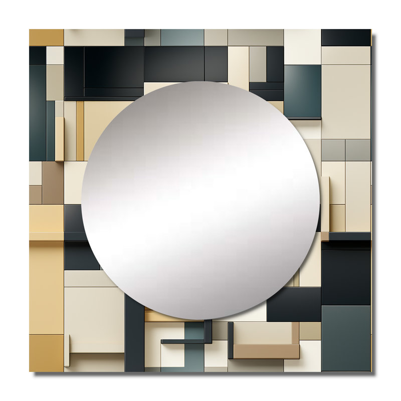 Taupe Geometric Blocks Harmony I - Modern Large Square Mirror For Wall Art Decor, 23" x 23"