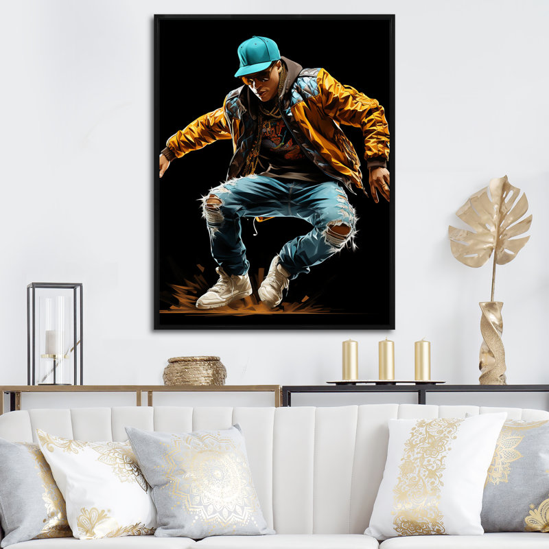 Urban Rhythms Breakdance Evolution I - art mural de danse, Cadre flottant noir, H 32 po x l 16 po