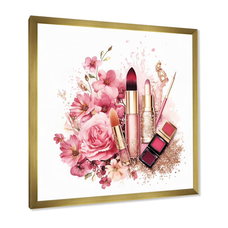 Boho Chic Cosmetics Elegant Make-Up - Articles de toilette sur toile, H 36 po x l 36 po x P 1,5 po, Cadre photo doré simple