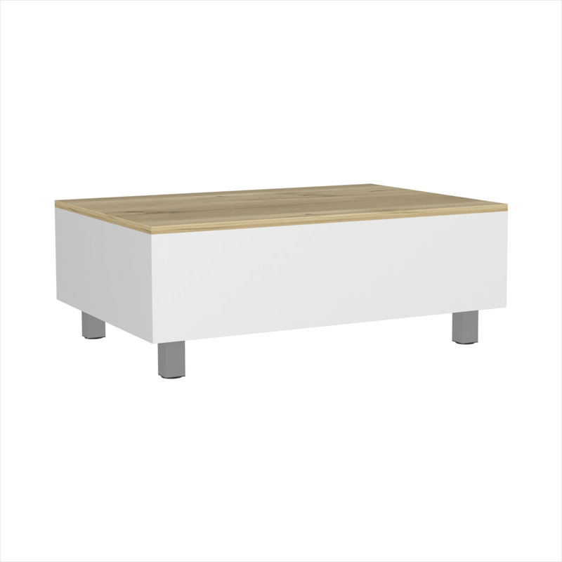 Table basse à plateau relevable blanc doux avec rangement dissimulé, conception rectangulaire compacte pour les salons