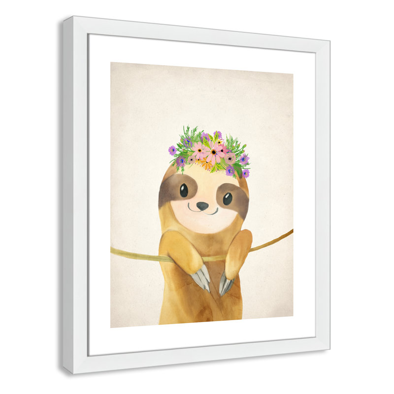 Sloth floral 1, H 26,5 po x l 22,5 po x P 0,63 po, Encadré plat chêne