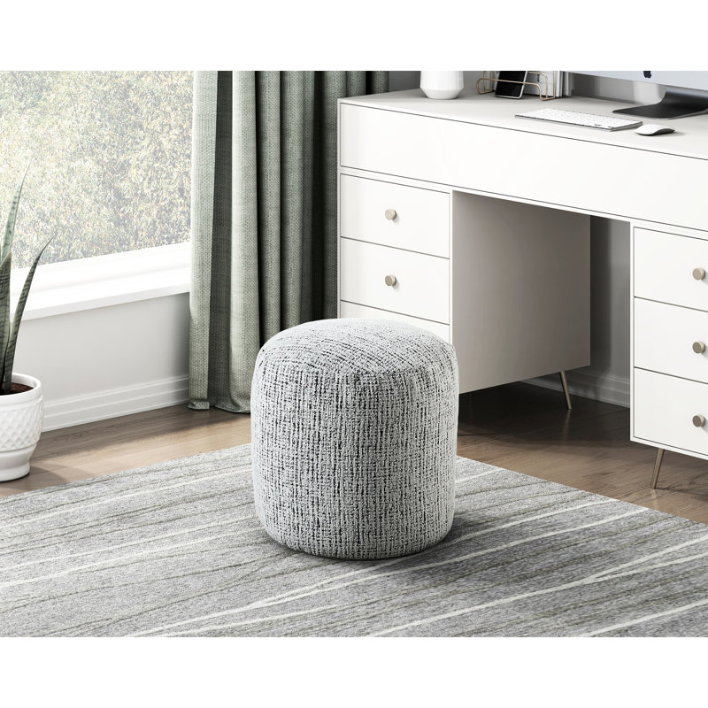 16" Height X 17" Cylindrical Pouf In Chenille Fabric Upholstery Covered With 5 Lb Product Weight