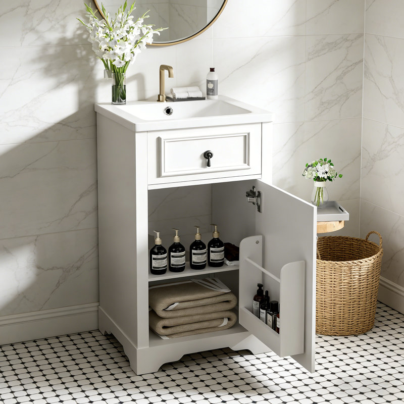 Meuble-lavabo de salle de bain avec lavabo en céramique et tablette réglable en forme de U