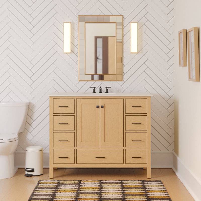 Claudett 48'' Single Bathroom Vanity with Top, Engineered White, Blonde