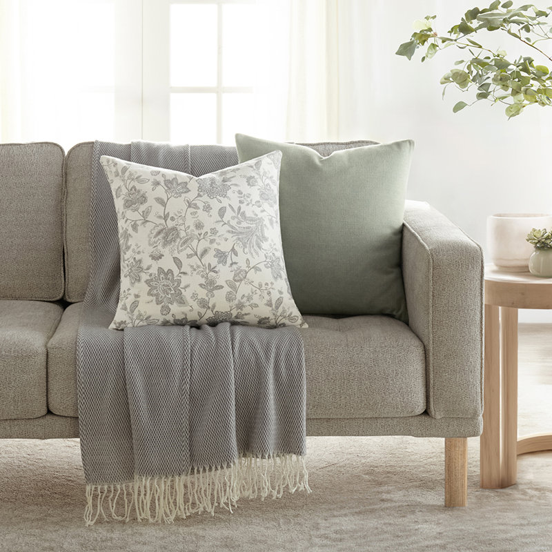 Gray Floral Cotton Square Throw Pillow Set