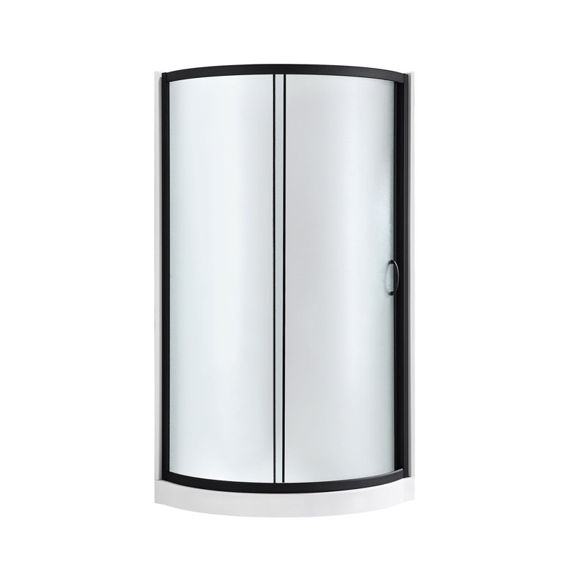 Breeze 33 in. L x 33 in. W x 77 in. H Round Corner Shower Kit in Matte Black, Frosted Sliding Door, Walls, and Pan, Black