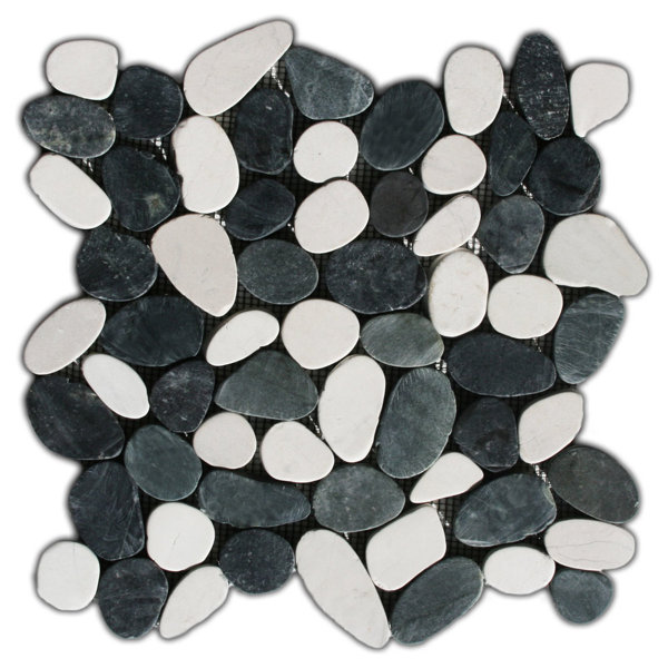 Ottawa Random Natural Stone Mosaic Tile in Black/White Waterproof Impervious Indoor Use 12" x 12"