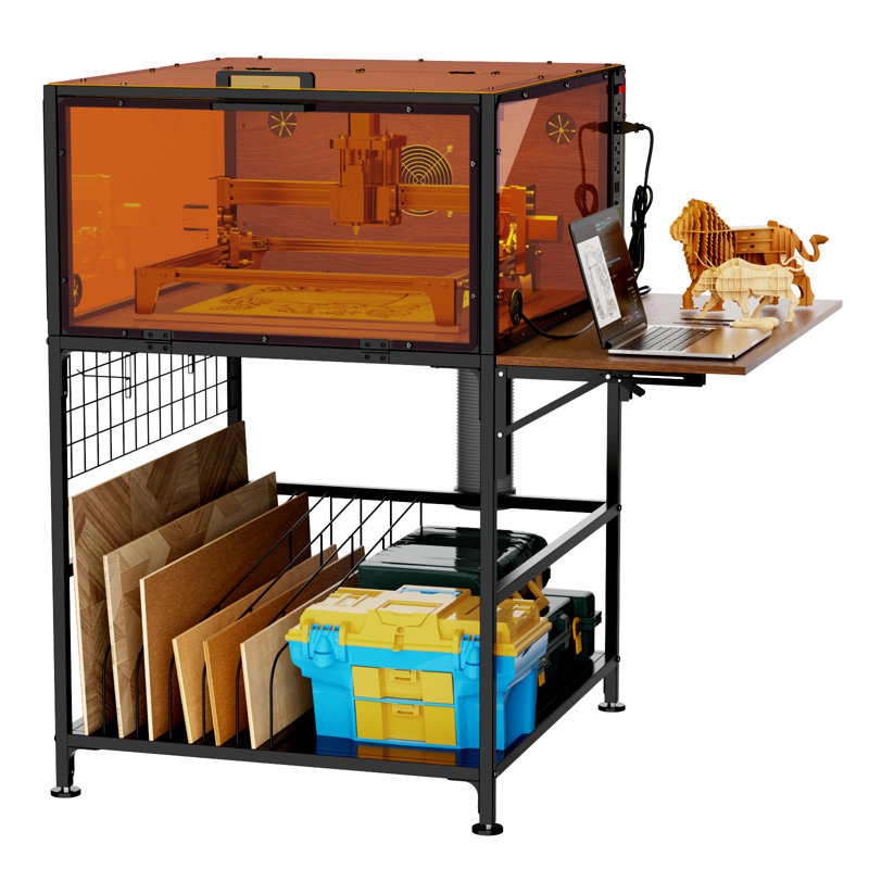 Armoire industrielle à graveur laser industriel, cadre en métal robuste et housse de protection en bois de noyer noir avec ventilation, anti-poussière et réduction du bruit pour imprimantes 3D