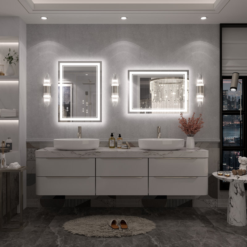 Molly Front & Back LED Anti-Fog Tempered Glass Wall Bathroom Vanity Mirror - UL Certified, 28" x 20"