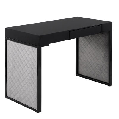 Black Steel And Wood Desk With Silver Velvet Upholstered Sides, Contemporary Styling, Surface, Pull - Out Drawer For Storage Expansion, Indoor Use Only, 100 Lbs Load Threshold, 43.27 In Width, 22.37