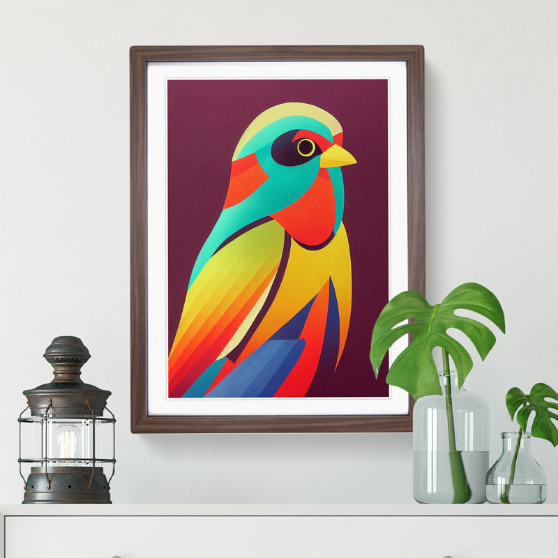 Colourful Bird No.2 Abstract - Wall Art, 48cm H x 36cm W, Walnut Framed