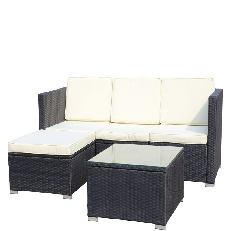 Ensemble de canapé et de table basse en rotin et osier 5 pièces, ensemble de mobilier de patio; canapé d'extérieur (coussin beige), ensemble d'extérieur de canapé d'extérieur