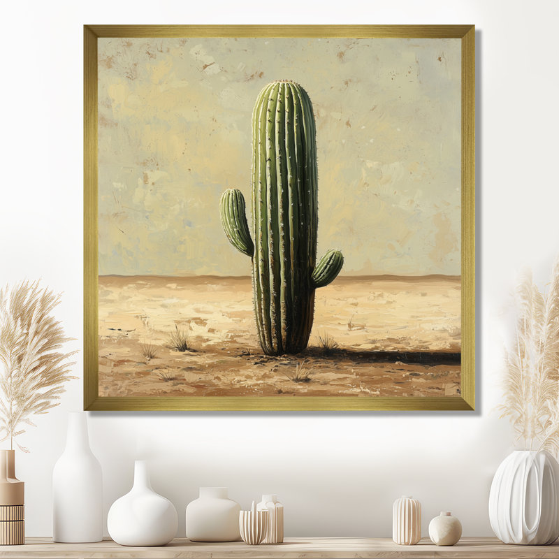Maruice cactus dans le désert IV - cactus, art mural, H 36 po x l 36 po, Reproduction encadrée d'une seule photo, Doré