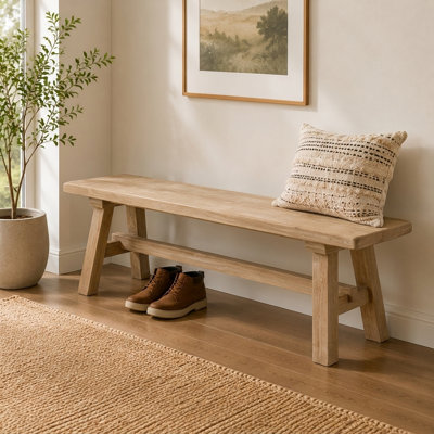 Banc en bois massif 55,2 po, banc de salle à manger en bois d'hévéa Farmhouse et siège d'entrée pour le couloir, la chambre à coucher et le salon
