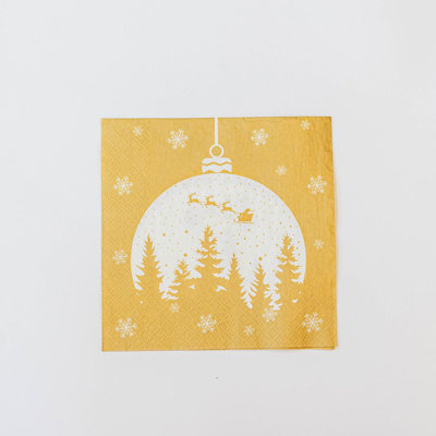 Set Of 20 Santa Flying Across A Ball Ornament On Gold Background Napkins