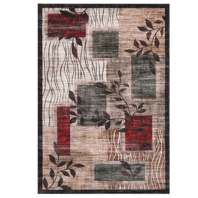 Machine Washable Rug with Rubber Backing for Living Room Modern Non-Slip Dining Room Rug Easy-Cleaning Geometric Floor Carpet for Bedroom Hallway Kitchen Office Playroom