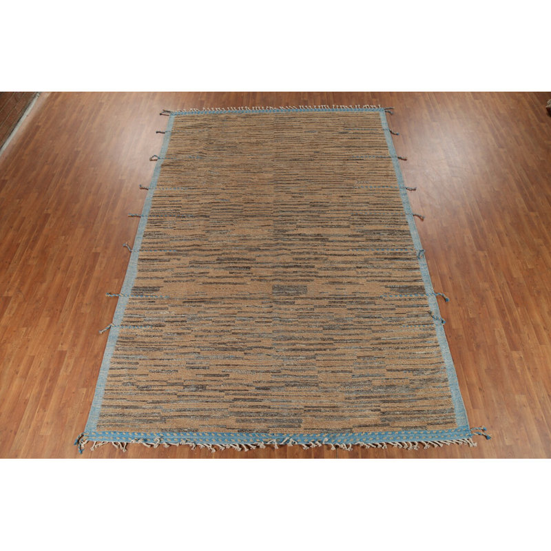 Tapis marocain brun à rayures moderne 9 x 13
