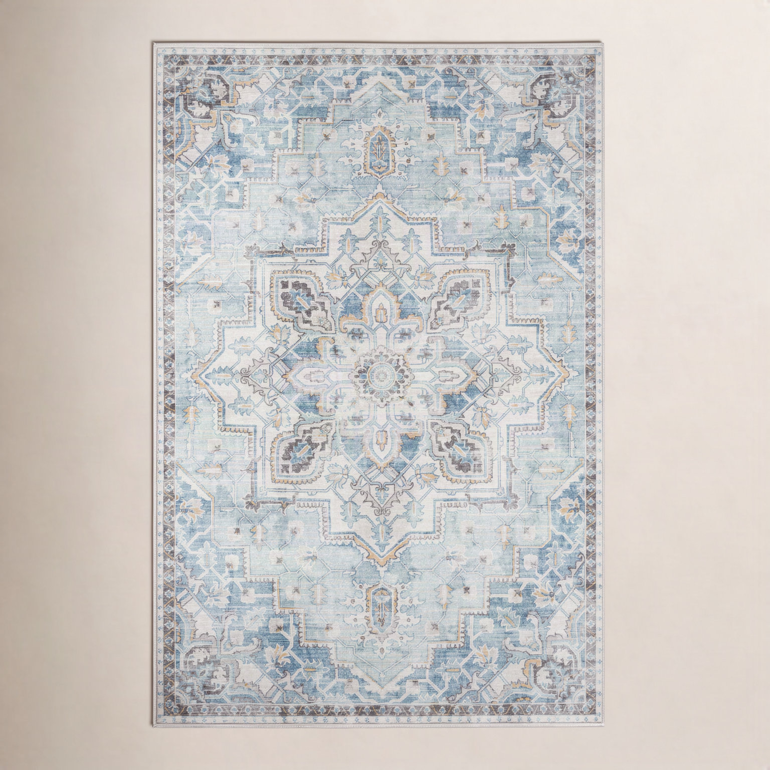 Maz Light Blue Oriental Rug, Rectangle 2' x 3'