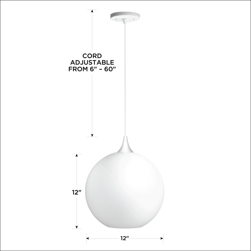 12 in. White Globe Pendant Light, 12 in., White
