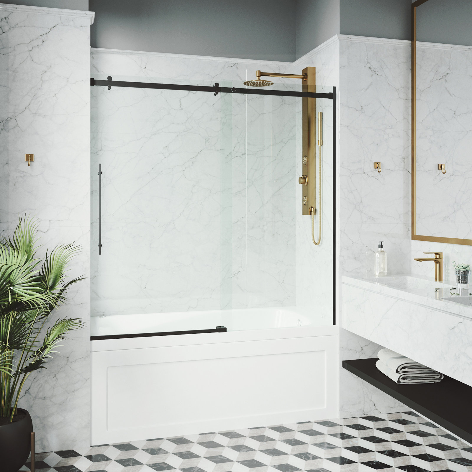 Luca Frameless Sliding Tub Door, Matte Black