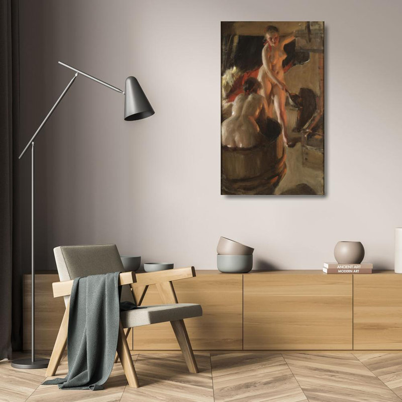 "Les filles de Dalarna ayant un bain" par Anders Zorn - Art mural sur toile tendue avec châssis, H 24 po x l 17 po