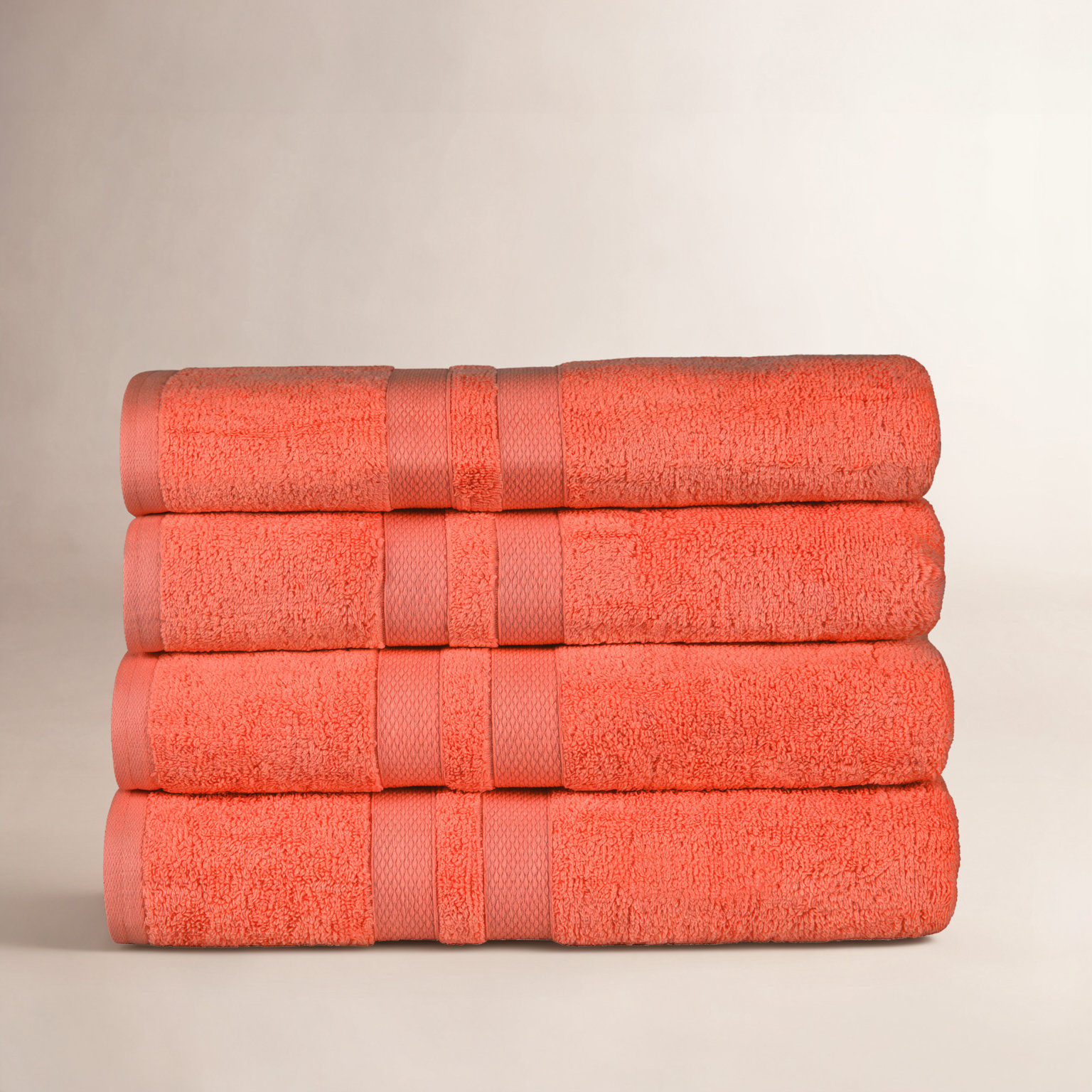 Quick-Drying Cotton Bath Towel Set, Tangerine