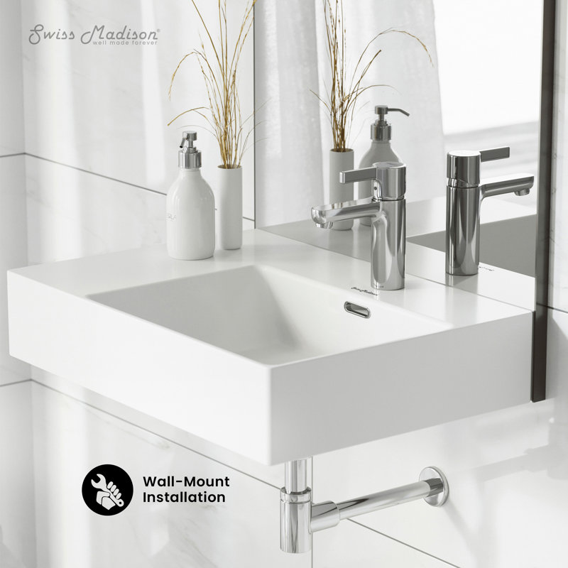 St. Tropez 24" Rectangle Wall-Mounted Sink with Right Side Faucet Mount, White