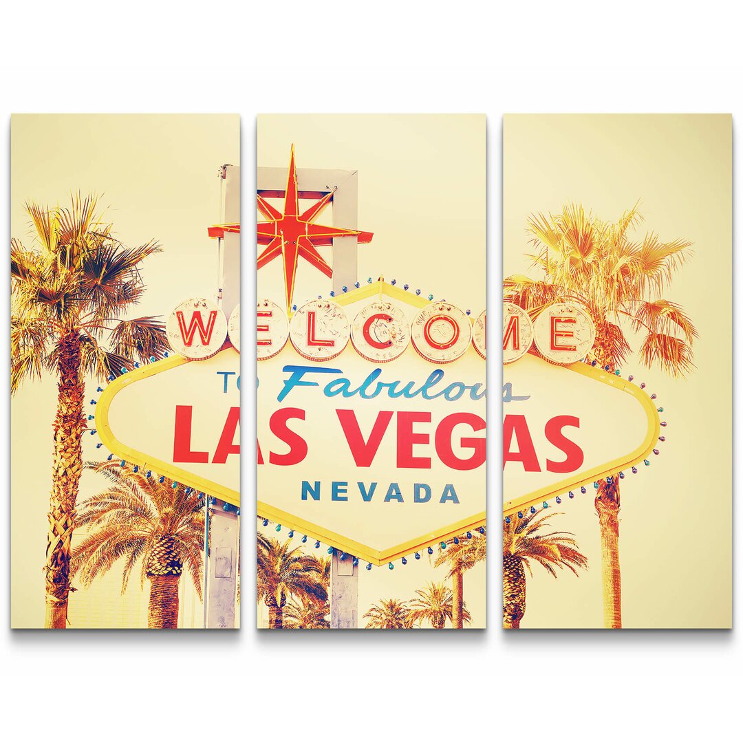 3-tlg. Leinwandbilder-Set Willkommen in Las Vegas Schild