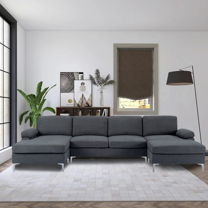 Canapé modulaire réversible avec repose-pieds Landover, Mélange de polyester gris foncé