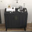 Buffet Mid-Century cannelé, pieds solides, tablettes réglables - noyer