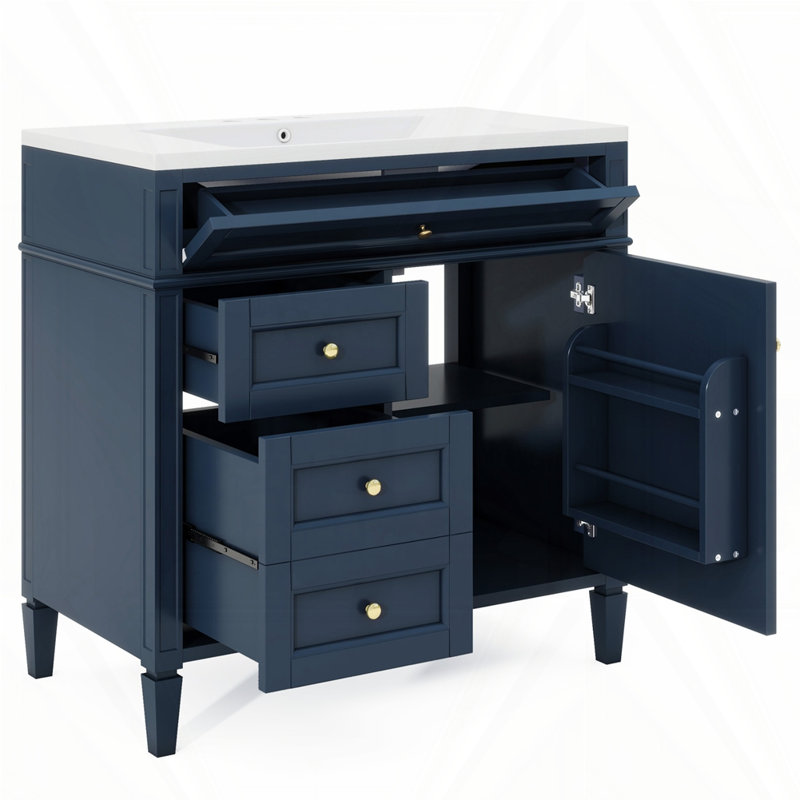 Meuble-lavabo de 30 po avec lavabo supérieur, Bleu, Doré, 36"