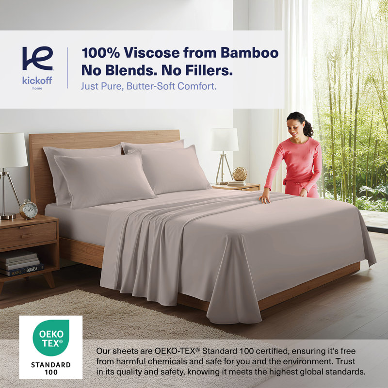 100% Organic Viscose From Bamboo Sheets Set, 300 Thread Count, 3-pc Set, Luxury Cooling Sheets, Deep Pockets - Gift-Ready Packaging, Twin XL Size (Stone)