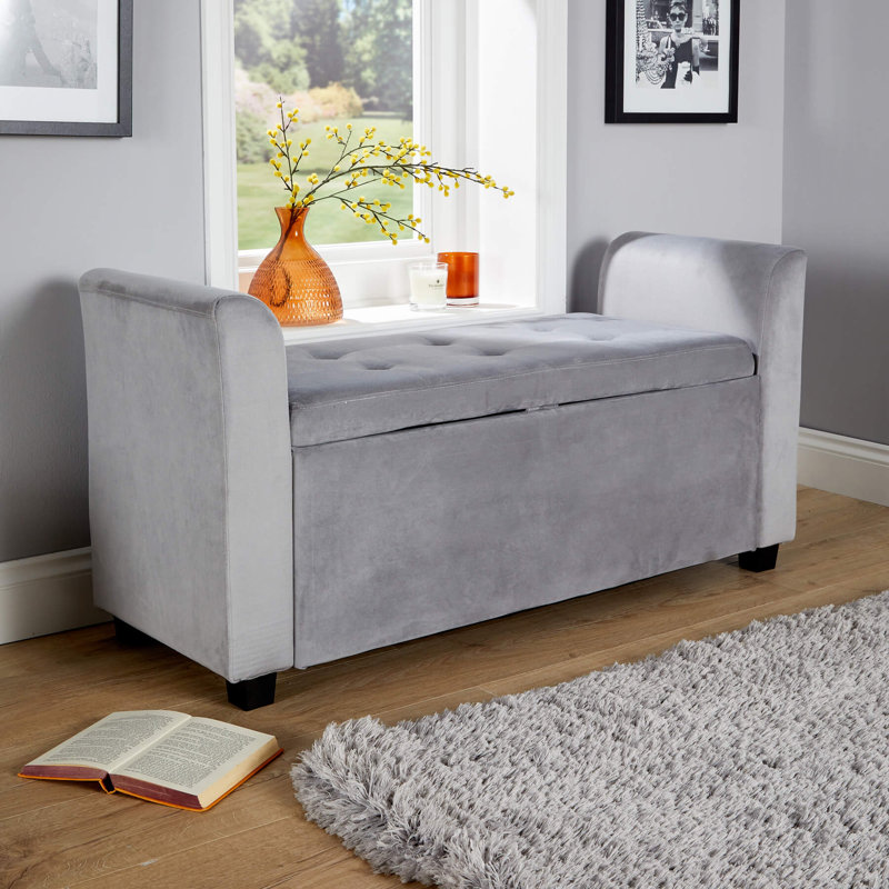Cheeseman Wide Upholstered Storage Ottoman, Grey Velvet
