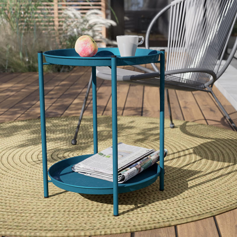 Caira Round Outdoor Side Table, Peacock Blue