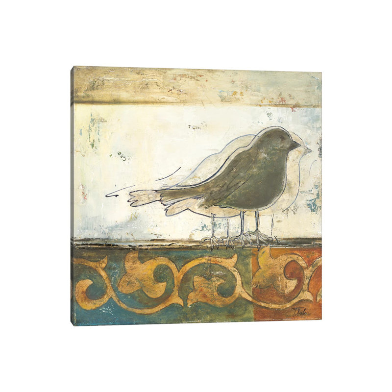 « Birds on damask II » par Patricia Pinto-impression, Toile tendue, Aucun mat, H 12 po x l 12 po x P 1,5 po