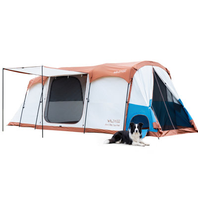 2 Room Tunnel Family Camping Tent with Detachable Pet Compartment, Large Cabin Tent with 2000mm Waterproof Fabric, Dual Bedroom & Central Living Room Design for Outdoor Family & Dog Camping
