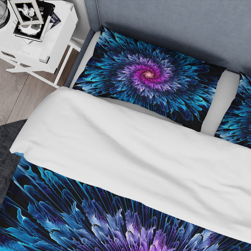 Mauve et bleu fleur fractale - ensemble de housse de couette moderne - microfibre de polyester