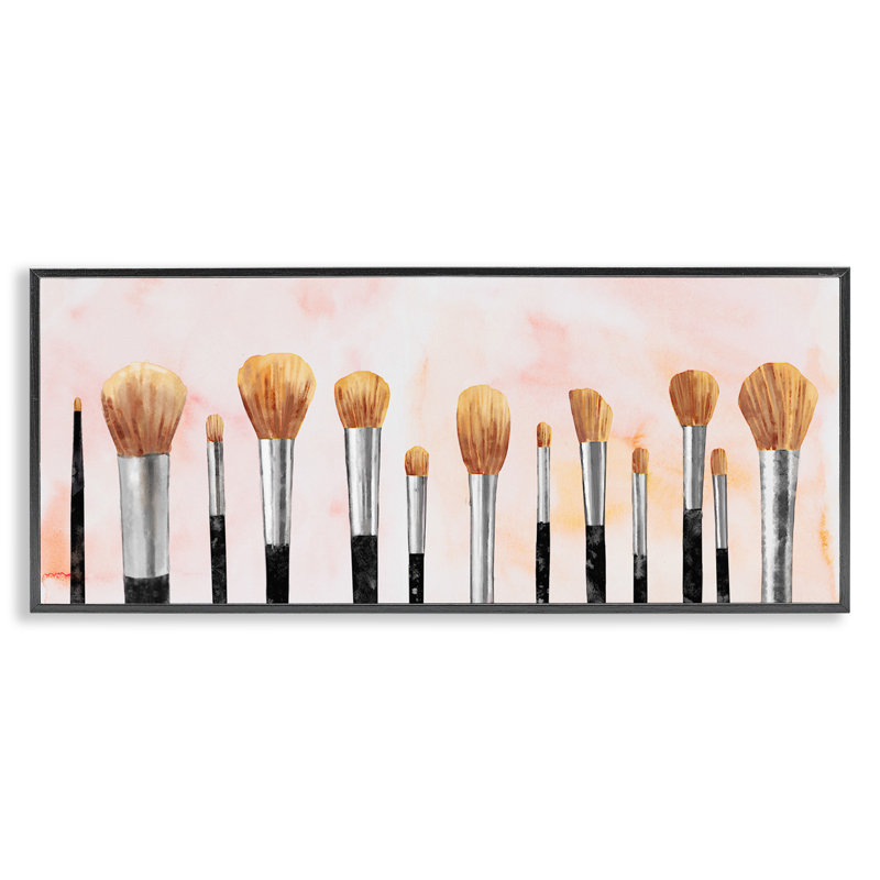 Art de la giclée rose de la collection pinceau de maquillage par Ziwei Li, Giclée encadrée noir minuit, H 13 po x l 30 po