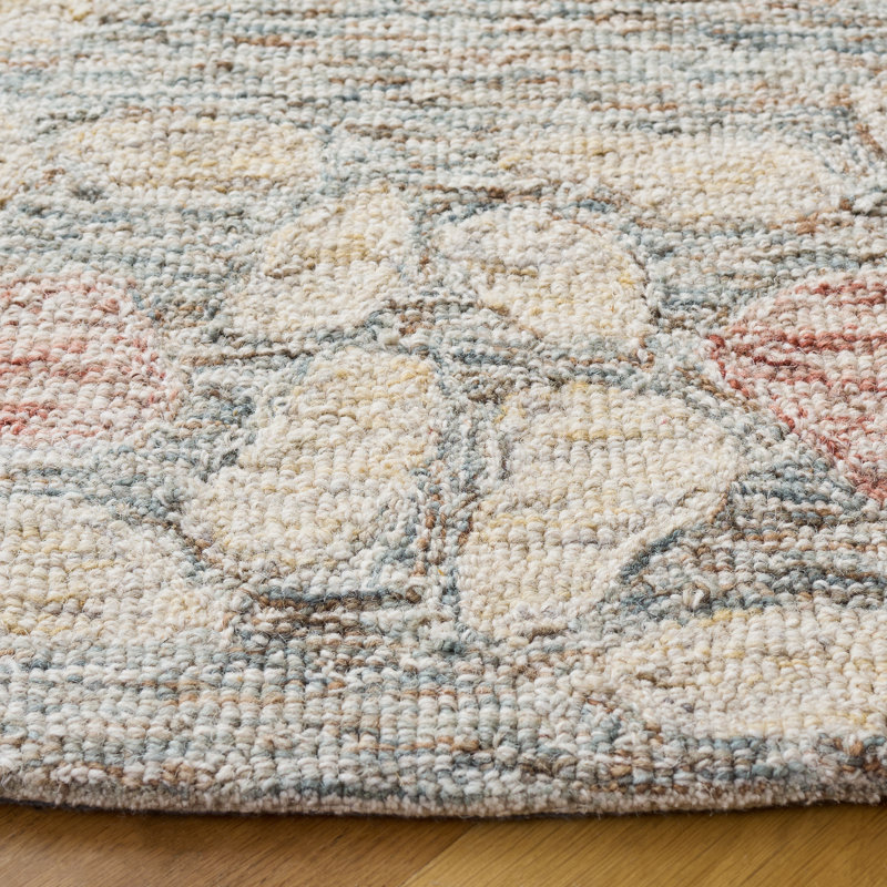 Ebony Hand Tufted Wool;Cotton Floral Rug, Round 6'