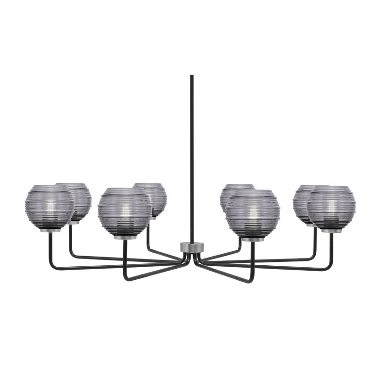 Lustre 8 lumières Amarmula, noir mat et finition graphite, verre fumé de 6 po, Transparent/noir, Noir / nickel