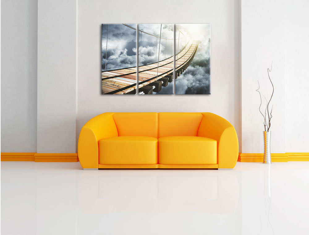 3-tlg. Leinwandbild-Set „Hölzerne Brücke in den Wolken“, Kunstdruck