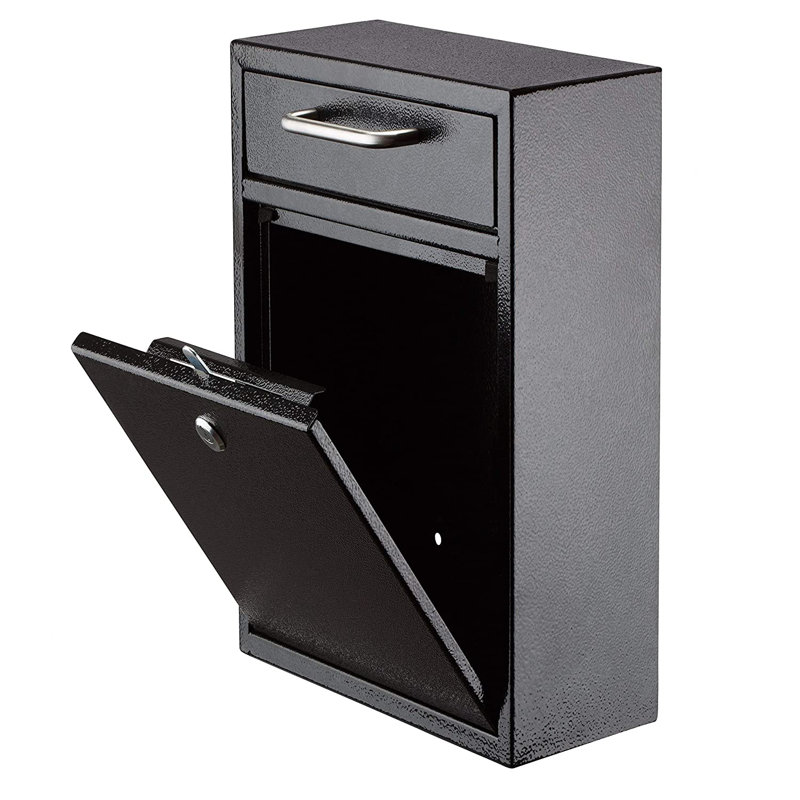 Black Heavy Gauge Steel Wall Mounted Lockable Collection Box