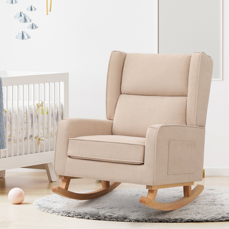 Chaise berçante en bois massif, Kaki