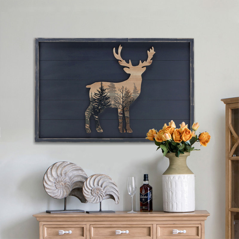 Décoration murale forêt en bois de cerf, H 24 po x l 36 po x P 1,2 po